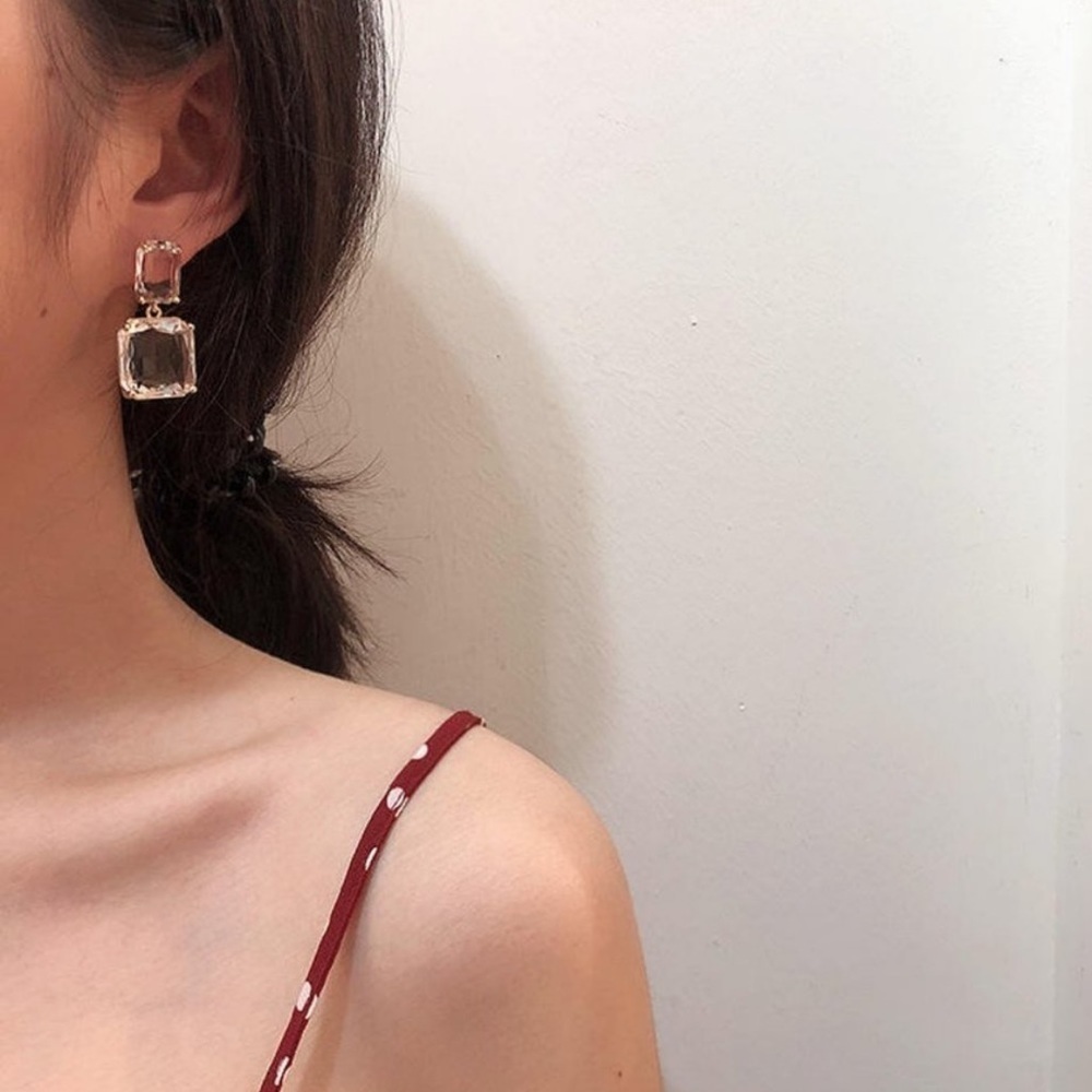 💎new Gold Double Crystal Drop Earrings